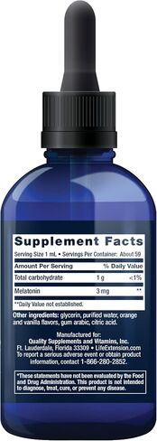 Life Extension Fast-Acting Liquid Melatonin – Sleep & Cellular Health Support Supplement – Gluten-Free – Non-GMO – Citrus-Vanilla Flavor – Net Wt. 2 fl.oz. (59 Servings) in Saudi Arabia