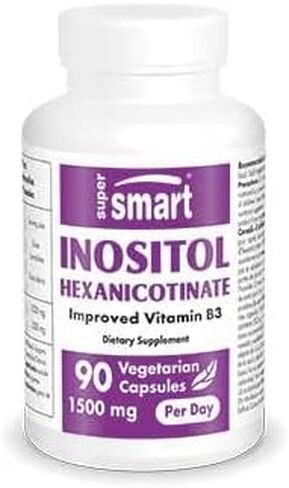 Supersmart - Inositol Hexanicotinate 1500 mg Per Day (IHN - Niacin) - Improved Vitamin B3 Supplement - Orthomolecular & No Flush | Non-GMO & Gluten Free - 90 Vegetarian Capsules in Saudi Arabia