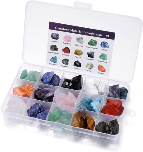 Jovivi 15 Assorted Natural Crystals Raw Rough Stones Bulk for Cabbing,Tumbling,Wicca, Reiki,Chakra Healing,Meditation,Home Indoor Decorations Christmas Day Gift in Kuwait