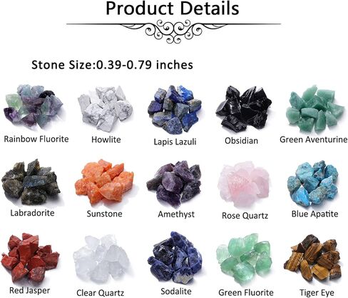 Jovivi 15 Assorted Natural Crystals Raw Rough Stones Bulk for Cabbing,Tumbling,Wicca, Reiki,Chakra Healing,Meditation,Home Indoor Decorations Christmas Day Gift in Kuwait