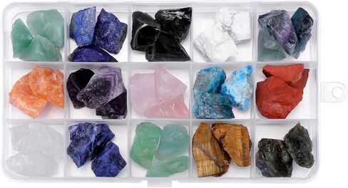 Jovivi 15 Assorted Natural Crystals Raw Rough Stones Bulk for Cabbing,Tumbling,Wicca, Reiki,Chakra Healing,Meditation,Home Indoor Decorations Christmas Day Gift in Kuwait