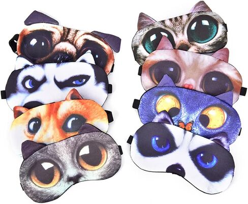 12 Pack Cute Animal Funny Sleep Eye Mask for Sleeping Cat Dog Soft Plush Blindfold Sleep Masks Eye Cover Eyeshade for Kids Girls Men Women Plane Travel Nap Night Sleeping in Saudi Arabia