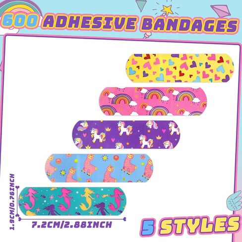 Tondiamo 200 Pieces Kids Bandages 5 Styles Unicorn Cartoon Adhesive Strips in Saudi Arabia