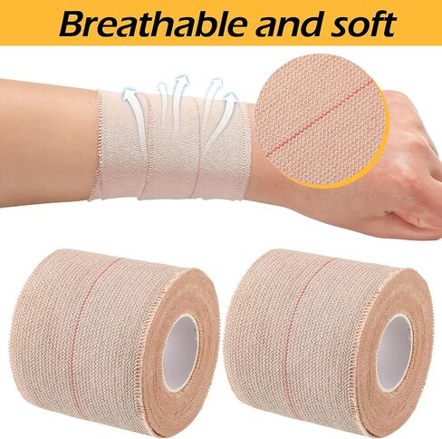 2 Rolls Adhesive Elastic Tape Bandage Tape Wrap Flexible Stretch Bandages for Sports Ankle, Knee and Wrist Sprains(Beige,1 Inch Wide) in Kuwait