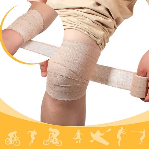2 Rolls Adhesive Elastic Tape Bandage Tape Wrap Flexible Stretch Bandages for Sports Ankle, Knee and Wrist Sprains(Beige,1 Inch Wide) in Kuwait