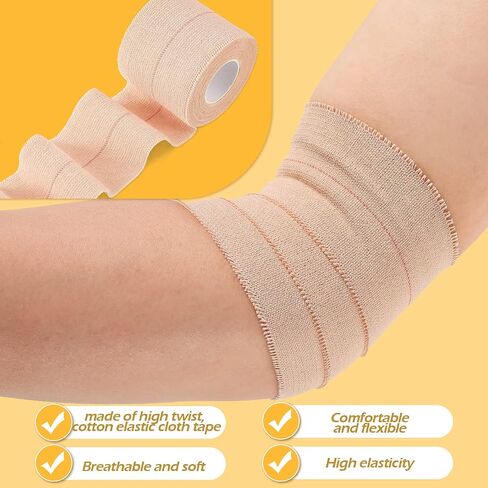 2 Rolls Adhesive Elastic Tape Bandage Tape Wrap Flexible Stretch Bandages for Sports Ankle, Knee and Wrist Sprains(Beige,1 Inch Wide) in Kuwait