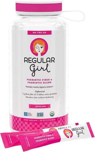 Regular Girl Organic Powder, Starter Kit, Prebiotic Fiber Supplement and Probiotics for Women, 15 Individual Packets & Bottle, Unflavored, 15 Servings in Saudi Arabia