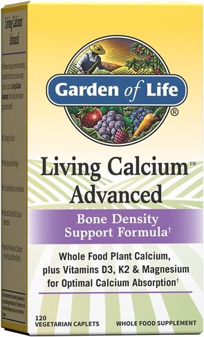 Garden of Life Calcium Supplement - Living Calcium Advanced Formula, 1,000mg Whole Food Plant Calcium Plus Vitamins D3, K1 and Magnesium for Absorption, 120 Vegetarian Caplets in Saudi Arabia