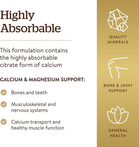 Solgar Calcium Magnesium Citrate, 250 Tablets - Supports Healthy Bones & Teeth - Musculoskeletal & Nervous System Support - Highly Absorbable - Non-GMO, Vegan, Gluten Free, Dairy Free - 50 Servings in Saudi Arabia