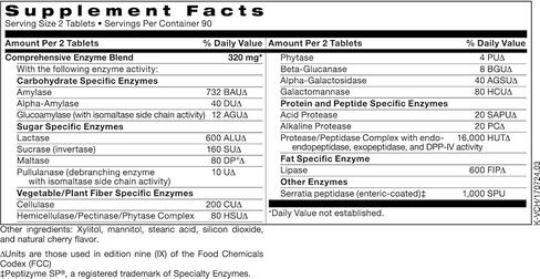Klaire Labs Vital-Zymes Chewable Digestive Enzymes - Broad Spectrum, DPP-IV Activity Digestive Enzymes - Supports The Breakdown of Proteins, Fats, Carbs, Sugars & Fibers - Gluten Free (180 Tablets) in Saudi Arabia