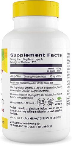 Healthy Origins Zinc Bisglycinate Chelate, 50 mg - Chelated Zinc for Immune Support, Cellular Health, & Eye Health - Skin, Hair & Nails Vitamin - Non-GMO & Gluten-Free Supplements - 120 Softgels in Saudi Arabia