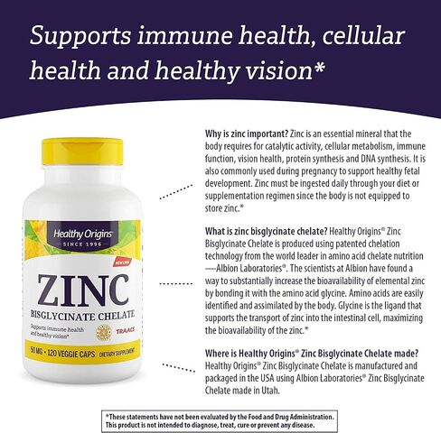 Healthy Origins Zinc Bisglycinate Chelate, 50 mg - Chelated Zinc for Immune Support, Cellular Health, & Eye Health - Skin, Hair & Nails Vitamin - Non-GMO & Gluten-Free Supplements - 120 Softgels in Saudi Arabia