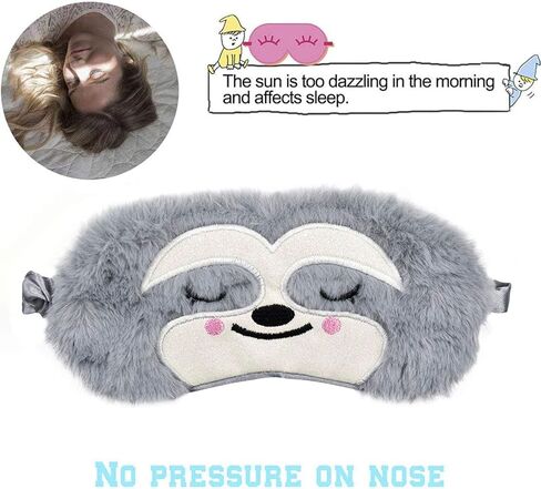 ULIFEMALL Cute Sloth Sleeping Mask, Soft Fluffy Plush Blindfold Funny Novelty Animal Sleep Mask Eye Cover Eyeshade for Kids Girls Boys Women Men Night Nap Travel Meditation in Kuwait