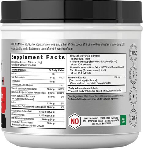 Ultimate Joint Support Powder 1 lb | Glucosamine, Chondroitin, MSM & Turmeric | Triple Action Support Supplement for Men and Women | Non-GMO, Gluten Free | by Horbaach in Saudi Arabia