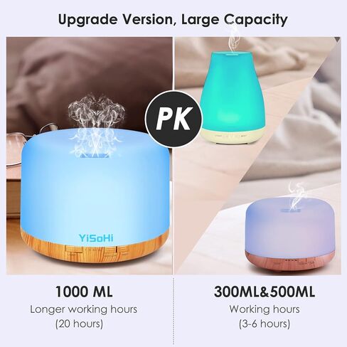 موزع YiSoHi سعة 1000 مل مع جهاز تحكم عن بعد بخاصية إطلاق الروائح العلاجية، مرطب رذاذ بارد مع تصميم كتم الصوت وإغلاق ذاتي عند نفاذ المياه لغرفة المكتب والمعيشة in Kuwait