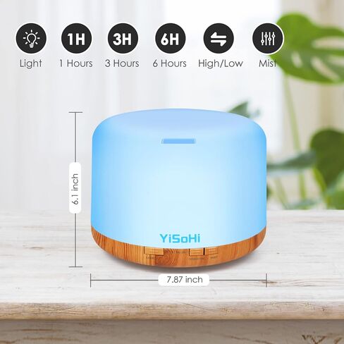 موزع YiSoHi سعة 1000 مل مع جهاز تحكم عن بعد بخاصية إطلاق الروائح العلاجية، مرطب رذاذ بارد مع تصميم كتم الصوت وإغلاق ذاتي عند نفاذ المياه لغرفة المكتب والمعيشة in Kuwait