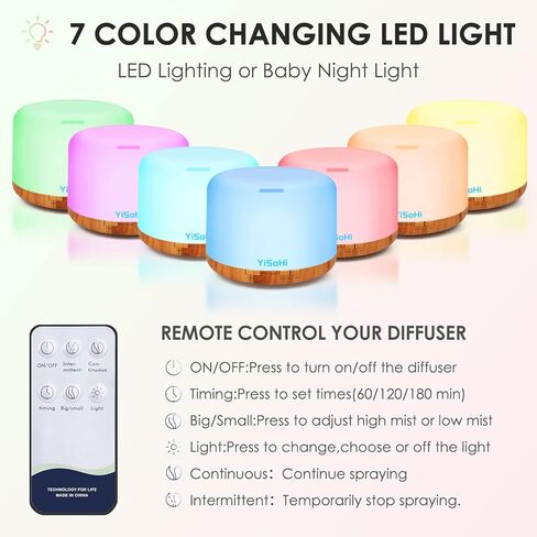 موزع YiSoHi سعة 1000 مل مع جهاز تحكم عن بعد بخاصية إطلاق الروائح العلاجية، مرطب رذاذ بارد مع تصميم كتم الصوت وإغلاق ذاتي عند نفاذ المياه لغرفة المكتب والمعيشة in Kuwait