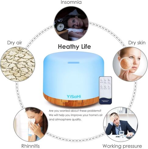 موزع YiSoHi سعة 1000 مل مع جهاز تحكم عن بعد بخاصية إطلاق الروائح العلاجية، مرطب رذاذ بارد مع تصميم كتم الصوت وإغلاق ذاتي عند نفاذ المياه لغرفة المكتب والمعيشة in Kuwait