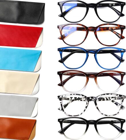Henotin 6 Pack Reading Glasses for Women Men Blue Light Blocking Stylish Computer Readers with Leather Case in Kuwait