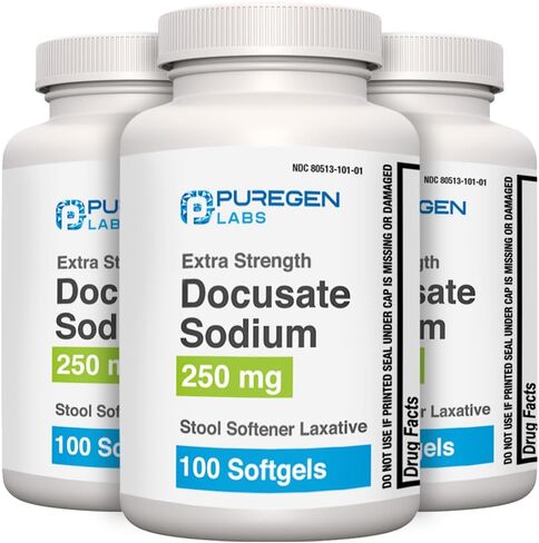 Puregen Labs Docusate Sodium 250mg Stool Softener Laxative | Gentle Constipation Relief | Extra Strength | Stimulant Free Total 300 softgels in Saudi Arabia