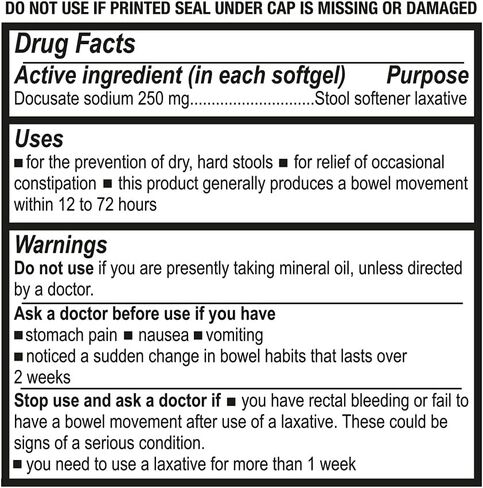 Puregen Labs Docusate Sodium 250mg Stool Softener Laxative | Gentle Constipation Relief | Extra Strength | Stimulant Free Total 300 softgels in Saudi Arabia