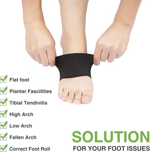 دعم قوس القدم للعناية بالقدم، نتوءات الكعب، تخفيف آلام القدمين، قوس عالٍ، أكمام دعم للقدم المسطحة لدعم التهاب اللفافة الأخمصية. (زوج واحد أسود للرجال والنساء - حجم عالمي) in Kuwait