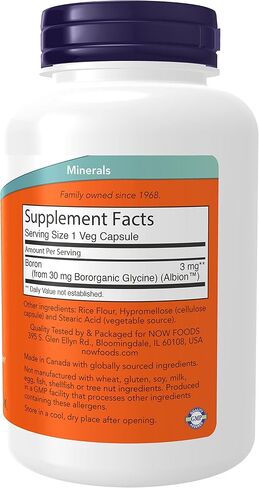 NOW Supplements, Boron 3 mg (Bororganic Glycine), Structural Support*, 100 Veg Capsules in Kuwait