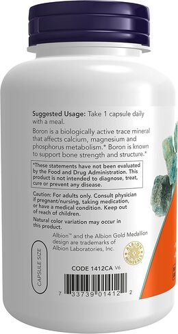 NOW Supplements, Boron 3 mg (Bororganic Glycine), Structural Support*, 100 Veg Capsules in Kuwait