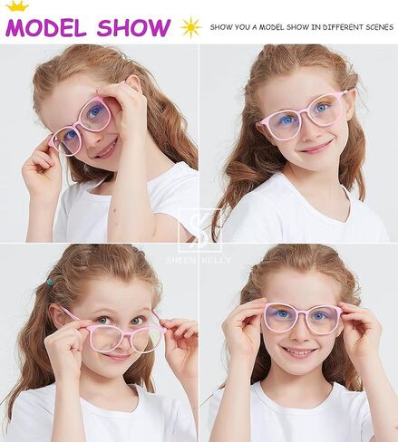 SHEEN KELLY Kids Blue Light Blocking Glasses Computer Video Gaming Eyewear 360° Hinges Spin Silicone Frame CR39 Resin Lens in Saudi Arabia