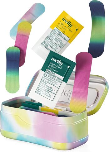 Welly Quick Fix Colorwash, On The Go First Aid Kit, Assorted Bandages, Ointments, and Hand Sanitizer, Tie Dye Patterns, 2 Pack in Kuwait