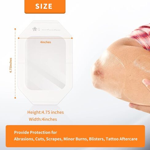 Transparent Film Dressing, Tattoo Aftercare Bandage, Shower Shield Water Barrier, PICC Catheter Shower Cover Protector, Waterproof Adhesive Wound Patch, 6''x8'', 10Pack by EalionMed in Kuwait