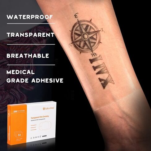 Transparent Film Dressing, Tattoo Aftercare Bandage, Shower Shield Water Barrier, PICC Catheter Shower Cover Protector, Waterproof Adhesive Wound Patch, 6''x8'', 10Pack by EalionMed in Kuwait