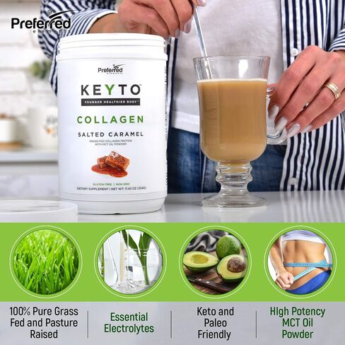 Keto Collagen Protein Powder with MCT Oil – Keto and Paleo Friendly Grass Fed and Pasture Raised Hydrolyzed Collagen Peptides – Fits Low Carb Diet and Keto Snacks – KEYTO Chocolate Flavor in Kuwait