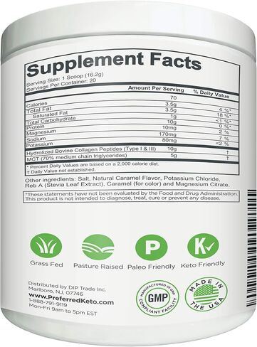 Keto Collagen Protein Powder with MCT Oil – Keto and Paleo Friendly Grass Fed and Pasture Raised Hydrolyzed Collagen Peptides – Fits Low Carb Diet and Keto Snacks – KEYTO Chocolate Flavor in Kuwait