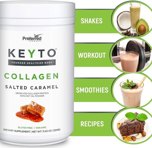 Keto Collagen Protein Powder with MCT Oil – Keto and Paleo Friendly Grass Fed and Pasture Raised Hydrolyzed Collagen Peptides – Fits Low Carb Diet and Keto Snacks – KEYTO Chocolate Flavor in Kuwait