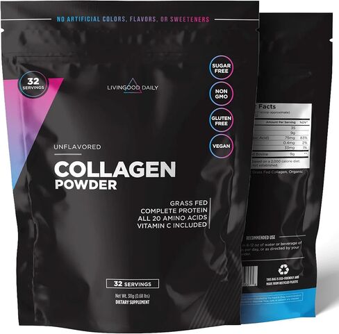 Livingood Daily Chocolate Collagen Powder - Hydrolyzed Collagen Peptides Powder Plus Vitamin C - Complete Protein with 20 Amino Acids - Type I & III, Grass-Fed, Keto, Paleo - 30 Servings, 12.3oz in Saudi Arabia