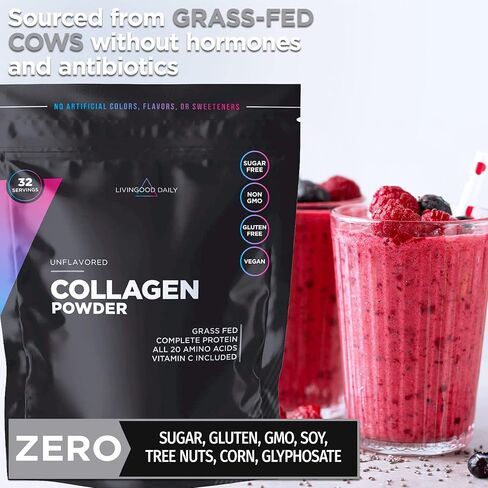 Livingood Daily Chocolate Collagen Powder - Hydrolyzed Collagen Peptides Powder Plus Vitamin C - Complete Protein with 20 Amino Acids - Type I & III, Grass-Fed, Keto, Paleo - 30 Servings, 12.3oz in Saudi Arabia