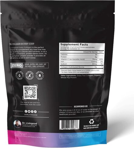 Livingood Daily Chocolate Collagen Powder - Hydrolyzed Collagen Peptides Powder Plus Vitamin C - Complete Protein with 20 Amino Acids - Type I & III, Grass-Fed, Keto, Paleo - 30 Servings, 12.3oz in Saudi Arabia