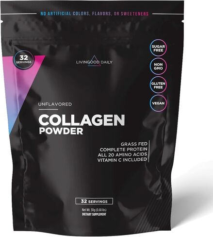 Livingood Daily Chocolate Collagen Powder - Hydrolyzed Collagen Peptides Powder Plus Vitamin C - Complete Protein with 20 Amino Acids - Type I & III, Grass-Fed, Keto, Paleo - 30 Servings, 12.3oz in Saudi Arabia