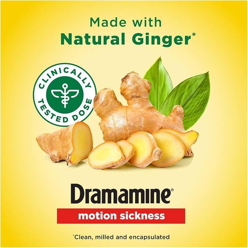 Dramamine Motion Sickness Relief, Non-Drowsy, Naturals with Ginger, 18 Ct. (Pack of 2) in Kuwait