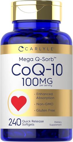 كارلايل CoQ10 100 مجم | 240 كبسولة هلامية | ميجا كيو سورب أنزيم Q-10 | بخلاصة الفلفل الأسود | غير معدّل وراثيًا، وخالي من الغلوتين in Saudi Arabia