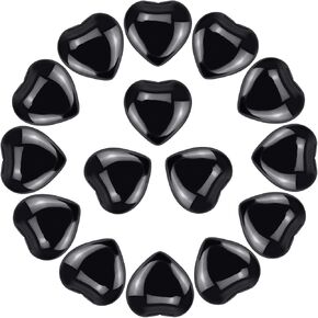 Marrywindix 15 Packs 0.8 Inch Healing Crystal Natural Black Obsidian Heart Love Carved Palm Worry Stone Chakra Reiki Balancing