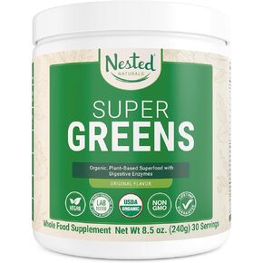 Super Greens Daily Greens Superfood Powder - Certified USDA Organic Green Powder w/20+ Whole Foods, Spirulina Powder, Wheat & Barley Grass - Probiotics, Fiber & Enzymes - Original Flavour, 30 Servings
