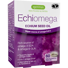 إشيوميجا نباتي ثلاثي أوميغا 3 6 9 500 مجم، زيت بذور الإيتشيوم، مكمل EFA للنساء مع GLA، 60 كبسولة هلامية in Kuwait