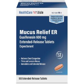 HealthCareAisle Guaifenesin 600 mg ممتد الإصدار - 100 قرص - مقشع لتخفيف المخاط لتخفيف احتقان الصدر in Kuwait
