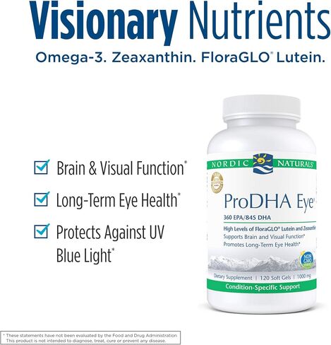 Nordic Naturals ProDHA Eye - Fish Oil, 360 mg EPA, 845 mg DHA, 20 mg FloraGLO Lutein, 4 mg Zeaxanthin, Support for Neurological Function and Long-Term Eye Health*, 120 Soft Gels in Saudi Arabia