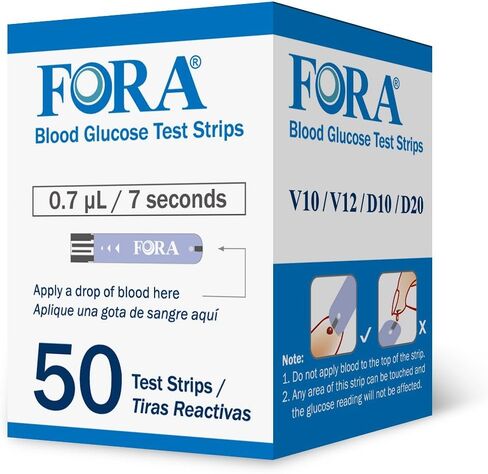 FORA V10 V12 D10 D20 PremiumV12 (غير متوافق مع Premium V10) شرائط اختبار الجلوكوز في الدم - 50 قطعة in Kuwait
