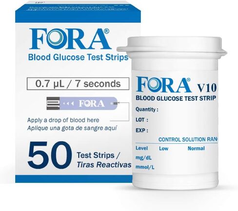 FORA V10 V12 D10 D20 PremiumV12 (غير متوافق مع Premium V10) شرائط اختبار الجلوكوز في الدم - 50 قطعة in Kuwait