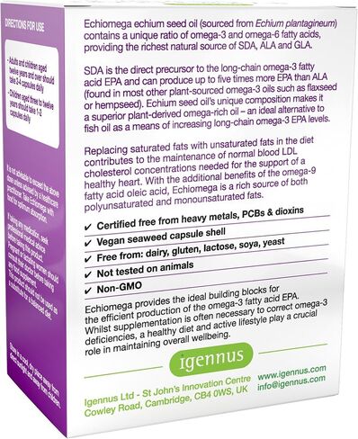 إشيوميجا نباتي ثلاثي أوميغا 3 6 9 500 مجم، زيت بذور الإيتشيوم، مكمل EFA للنساء مع GLA، 60 كبسولة هلامية in Kuwait