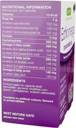 إشيوميجا نباتي ثلاثي أوميغا 3 6 9 500 مجم، زيت بذور الإيتشيوم، مكمل EFA للنساء مع GLA، 60 كبسولة هلامية in Kuwait